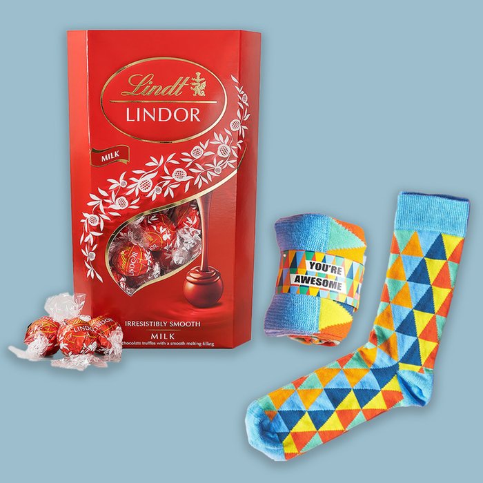 You're Awesome Adult Socks & Lindt Lindor Milk Chocolate Truffles Box (600g)