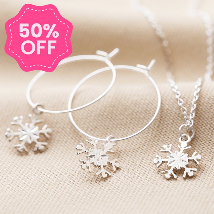 Lisa Angel Snowflake Silver Earrings & Necklace Gift Set