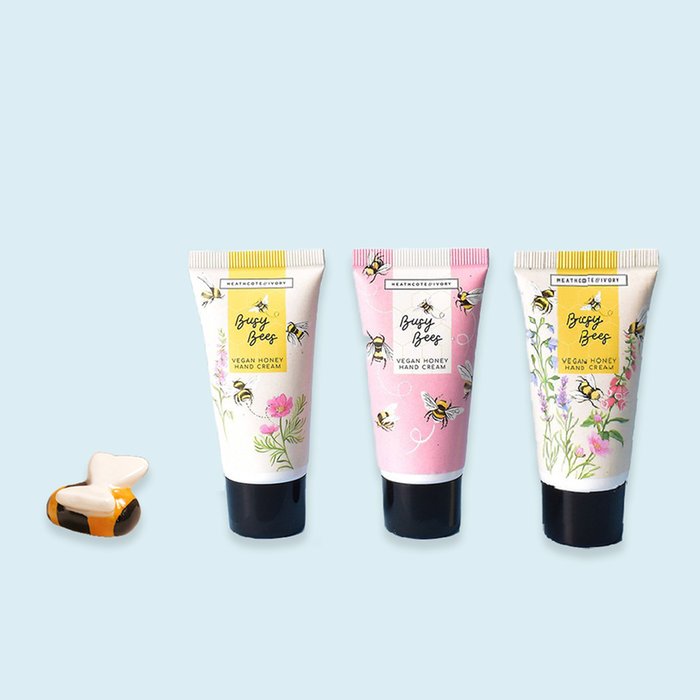 Ceramic Bee Token & Heathcote & Ivory Busy Bee Hand Cream Gift Set 
