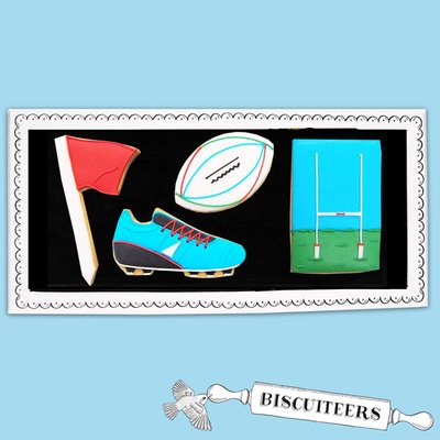 Biscuiteers Hand-Iced Rugby Letterbox Biscuits