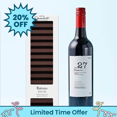 Hotel Chocolat 40% Milk Chocolate Batons & VAT 27 Reserve Cabernet Sauvignon Merlot