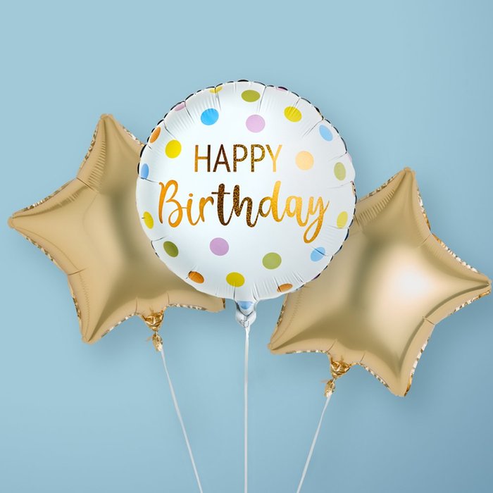 Happy Birthday Gold Stars Balloon Trio