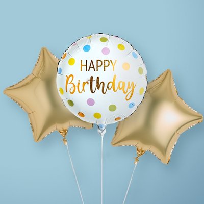 Happy Birthday Gold Stars Balloon Trio