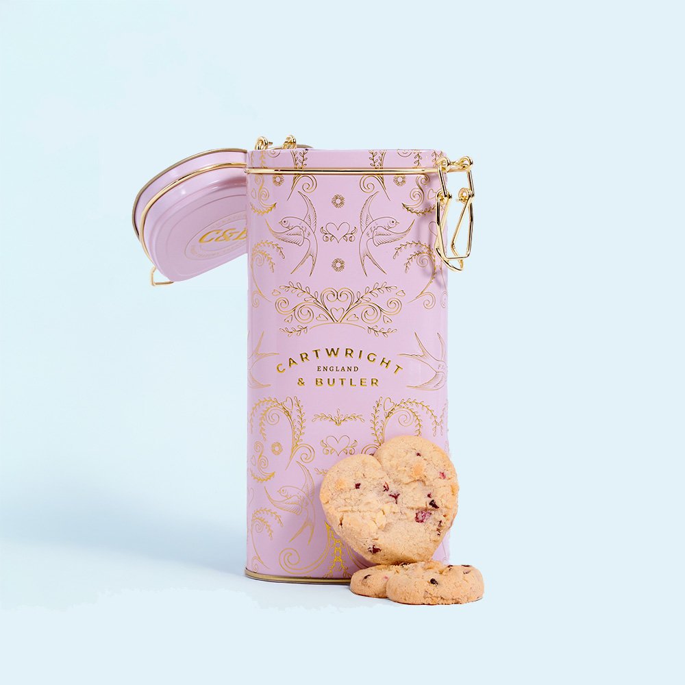 Cartwright & Butler Raspberry & White Chocolate Shortbread In Heart Shaped Tin