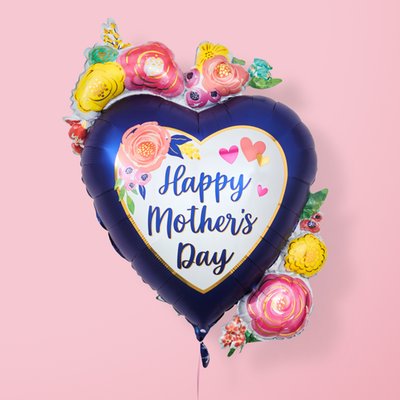 Giant Mother's Day Floral Navy Heart Balloon