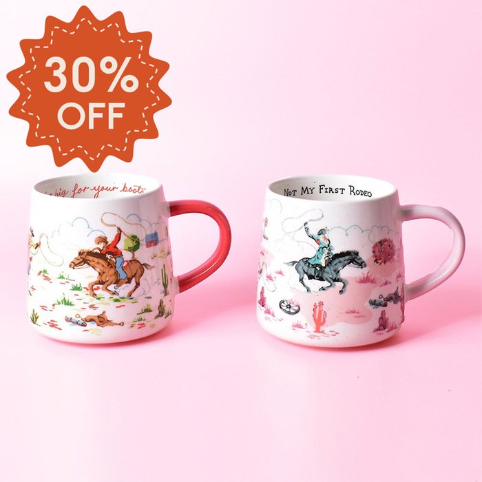 Set of 2 Cath Kidston Cowboy & Cowgirl Mugs