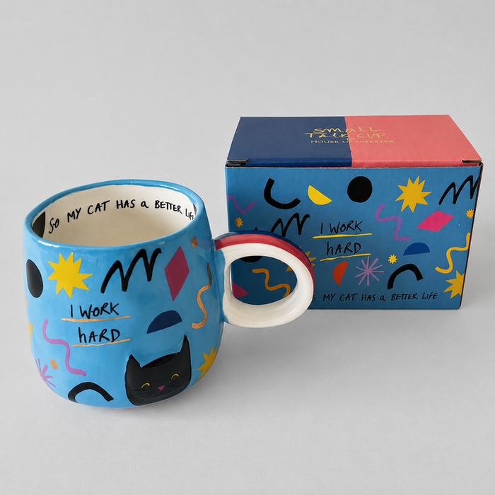 House of Disaster I Work Hard Cat Mug & Gift Box