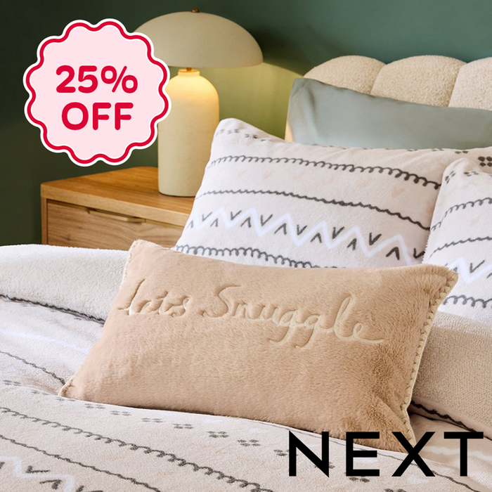 NEXT Natural Let's Snuggle Cosy Faux Fur Slogan Cushion