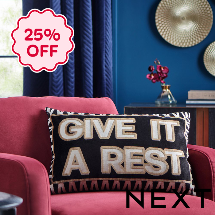 NEXT Monochrome Give It A Rest Cut Velvet Slogan Cushion