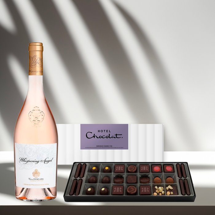 Hotel Chocolat Dark Sleekster & Whispering Angel Rose 75cl Gift Set