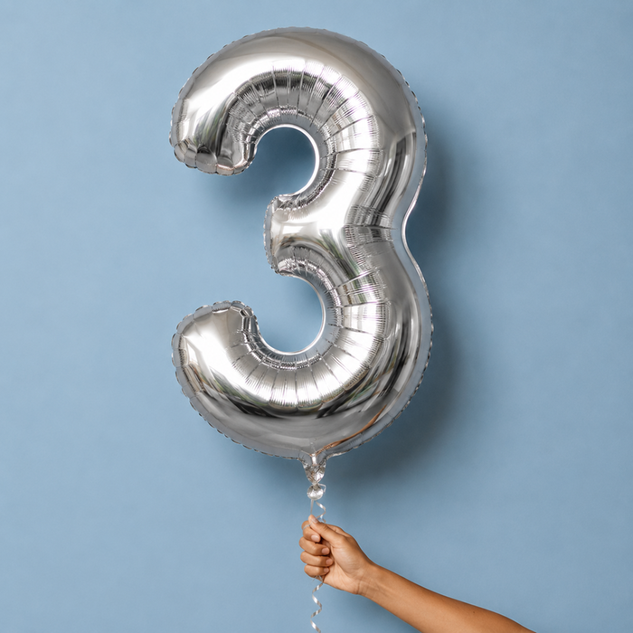 Giant Number 3 Silver Balloon