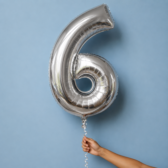 Giant Number 6 Silver Balloon