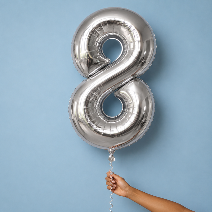 Giant Number 8 Silver Balloon