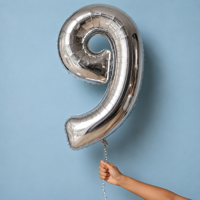 Giant Number 9 Silver Balloon