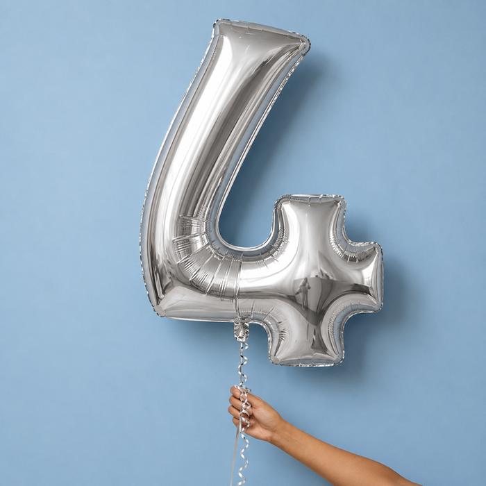 Giant Number 4 Silver Balloon