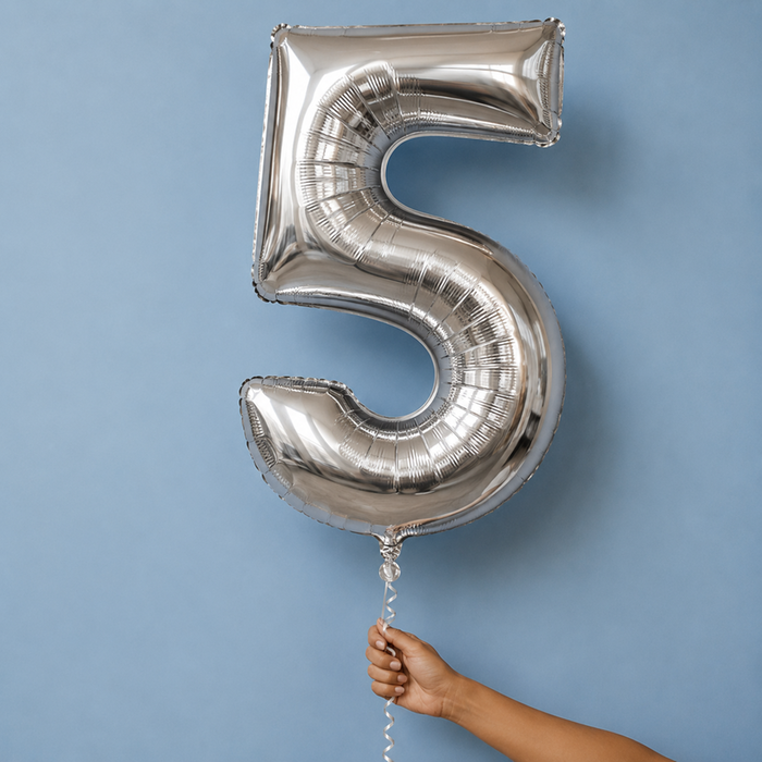 Giant Number 5 Silver Balloon