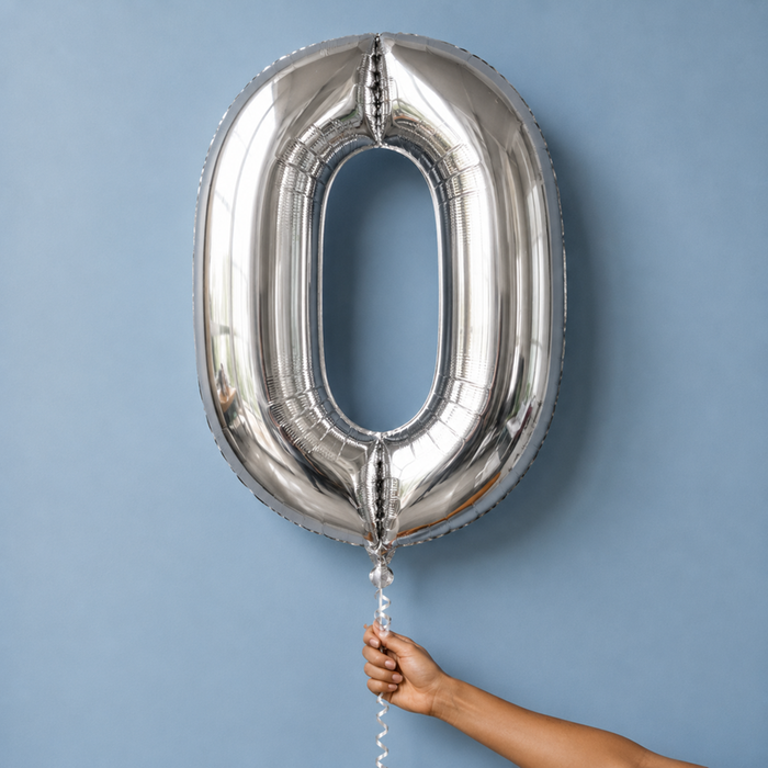 Giant Number 0 Silver Balloon