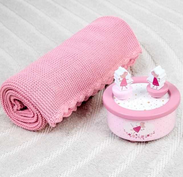 JoJo Maman Bébé Fairy Mouse Music Box and Pink Scalloped Edge Blanket Bundle