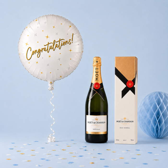 Congratulations Balloon & Moet 75cl Champagne Gift Set
