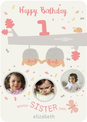 Little Acorns Sister 1st Birthday Photo Upload Card