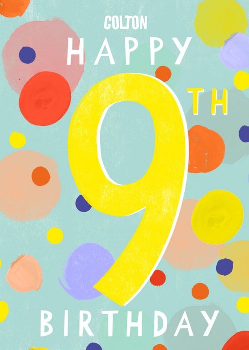 Colourful Typographic 9th Birthday Card