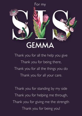 Floral Verse Sister Thank You Card