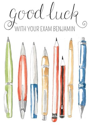 Pens And Pencils Personalised Good Luck With Your Exam Card