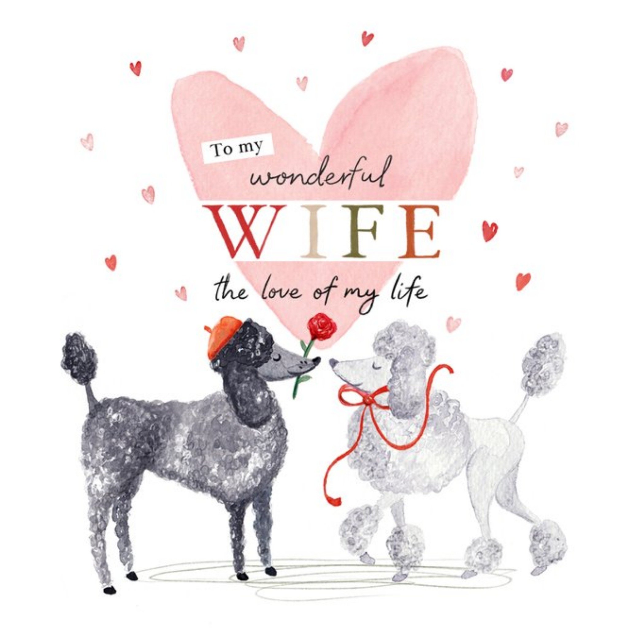 Moonpig Watercolour Illustration Of A Pair Of French Poodles Wonderful Wife Valentine's Day Card