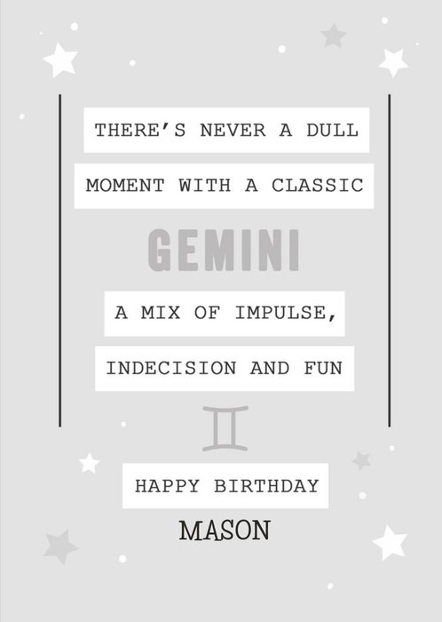 Gemini Zodiac Birthday Card