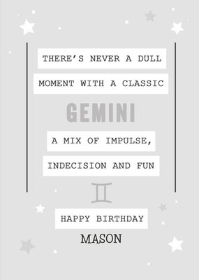 Gemini Zodiac Birthday Card