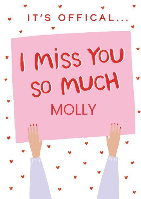 Clintons Illustrated Pink Sign Customisable Missing You Card