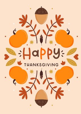 Autumnal Pumpkins And Acorns Illustrated Thanksgiving Card