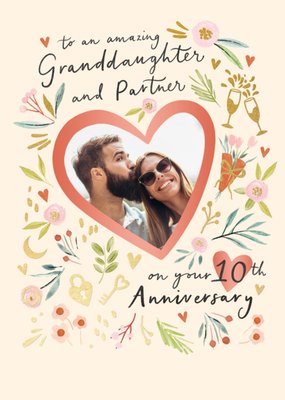 Amazing Granddaughter & Partner 10th Anniversary Photo Upload Card