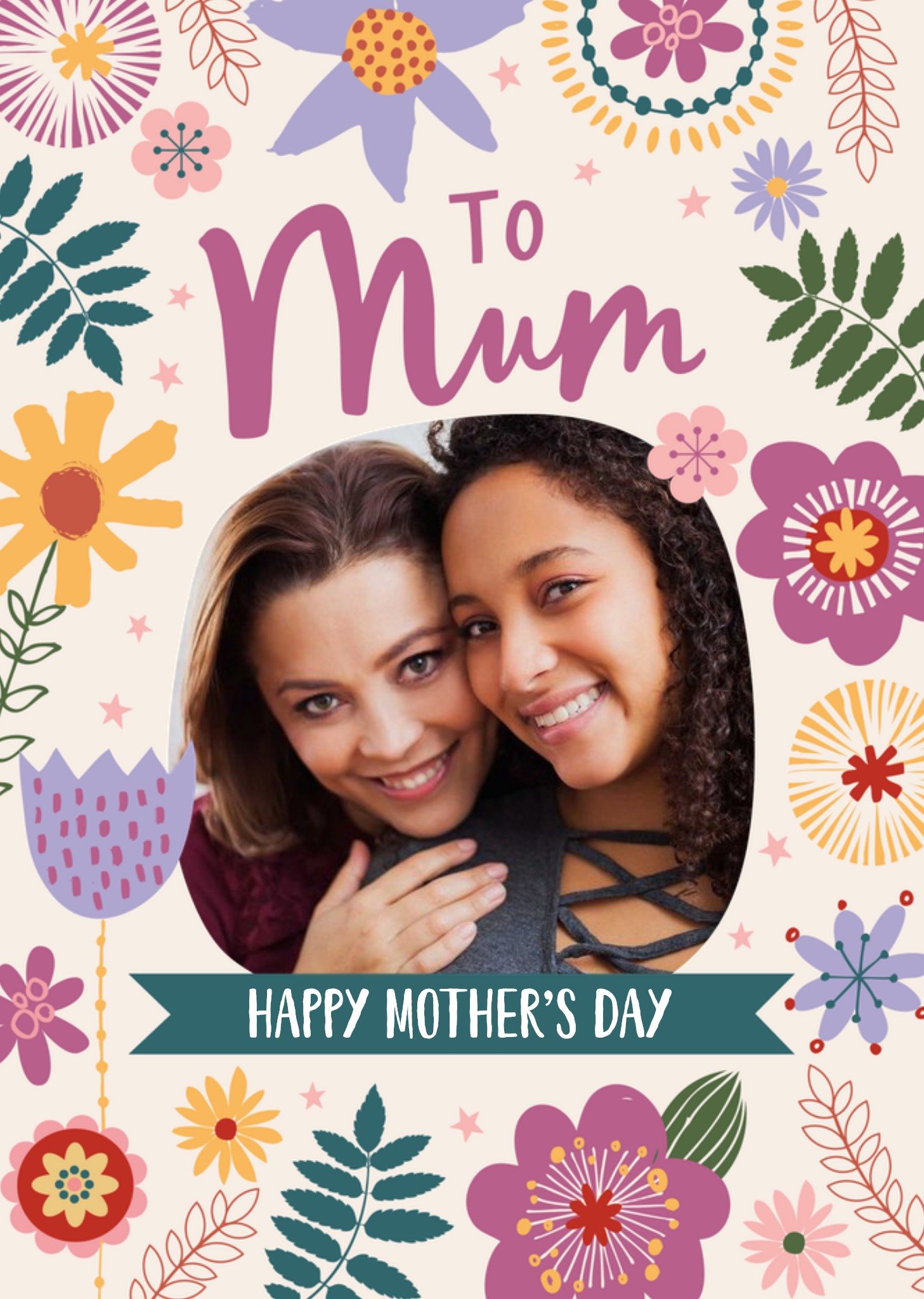 Moonpig Oval Photo Frame Surrounded By Colourful Flowers Mother's Day Photo Upload Card