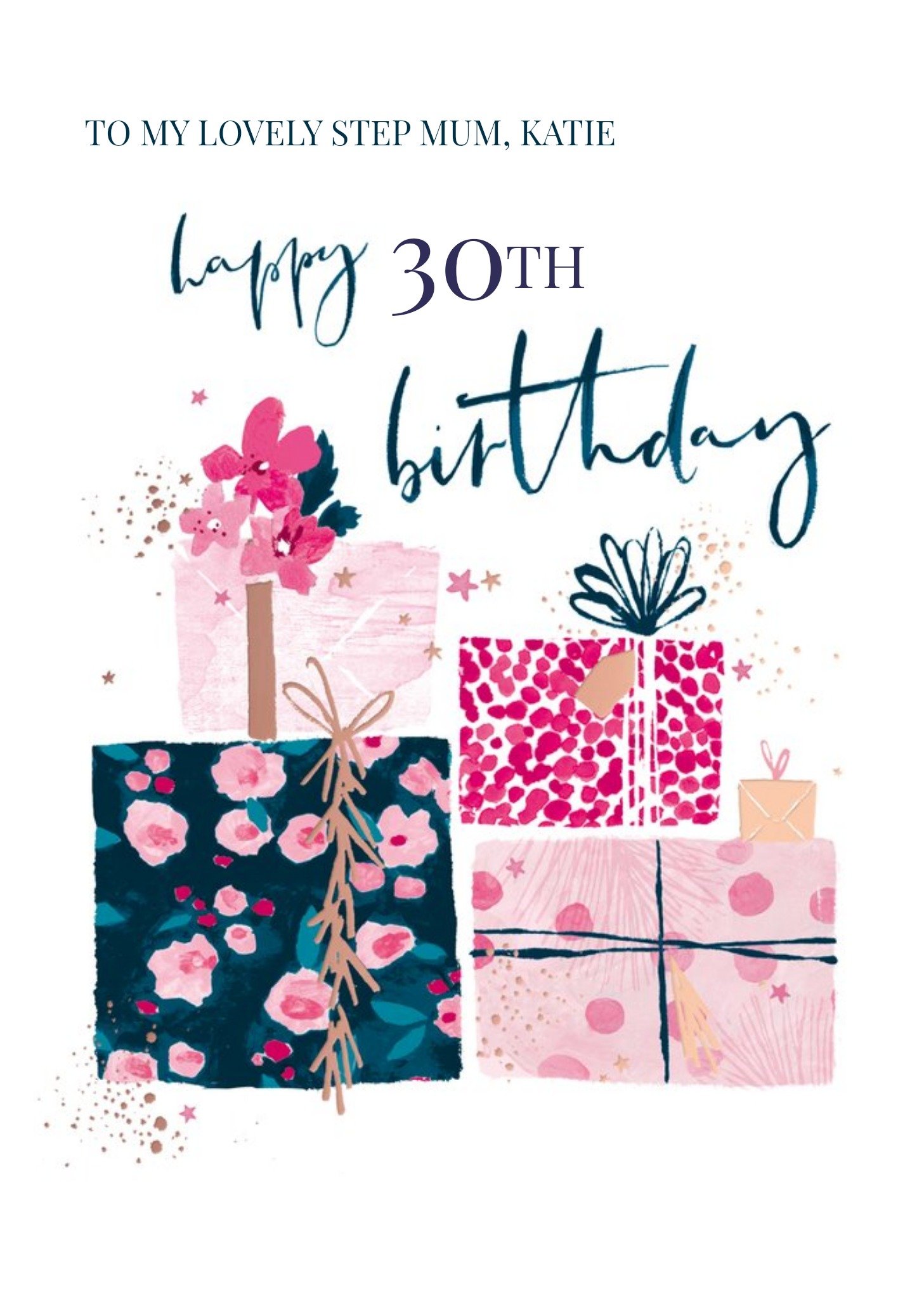Moonpig Hotchpotch Illustrated Patterned Gift Boxes Step Mum Birthday Card