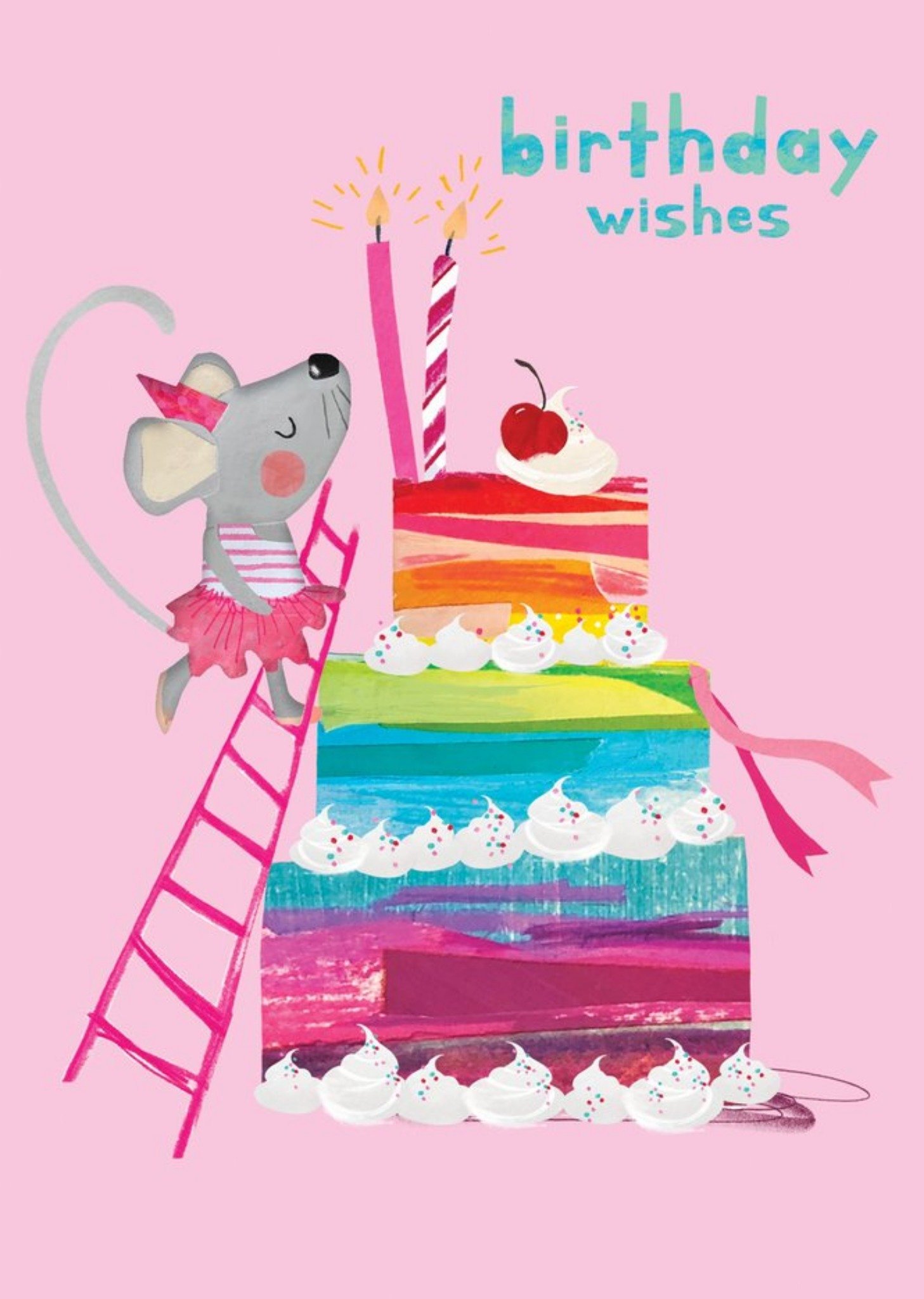 Moonpig Mouse And Cake Illustration Birthday Wishes Card