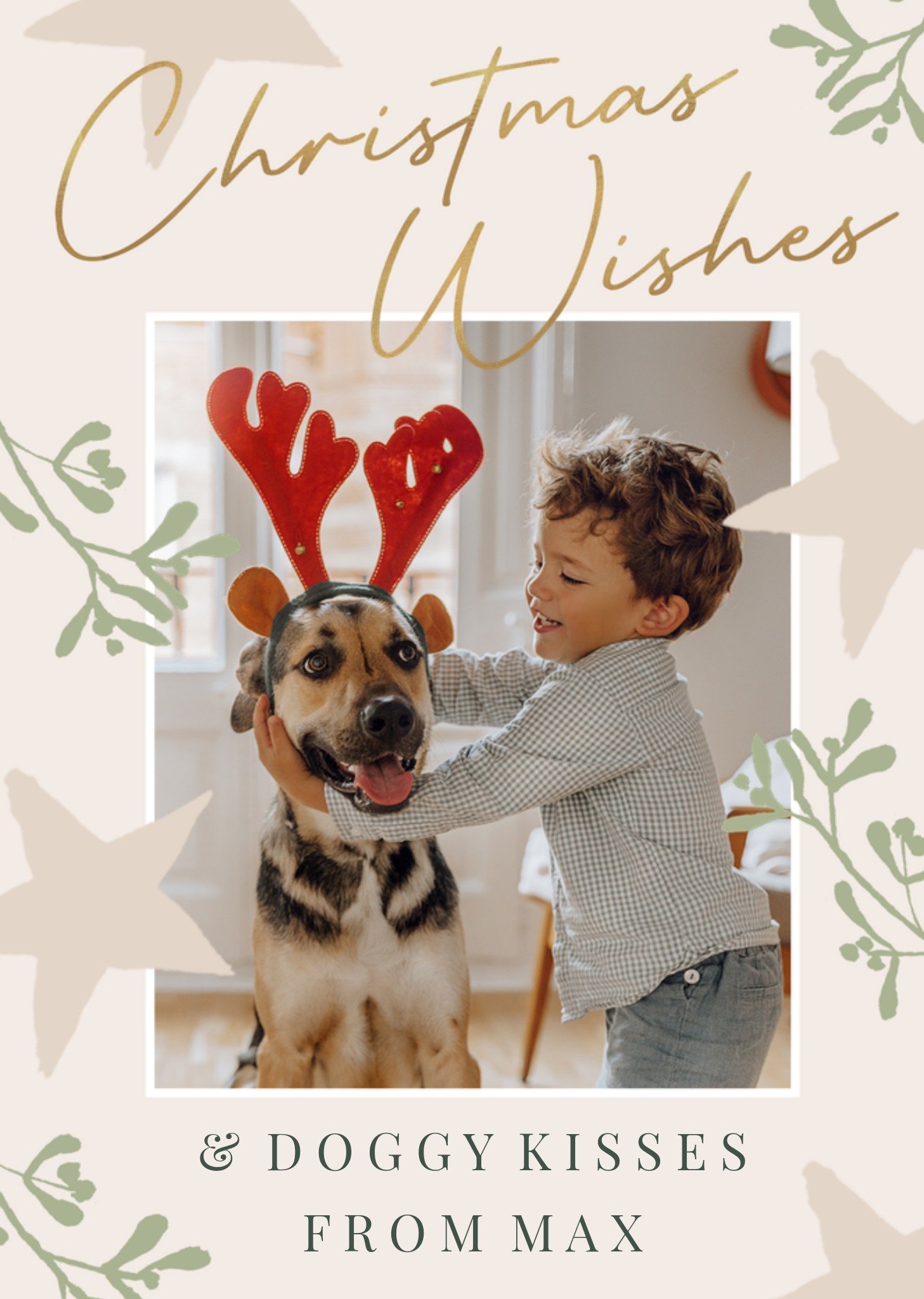 Moonpig Sweet Hand Drawn Mistletoe And Stars Calligraphy Photo Upload Christmas Card