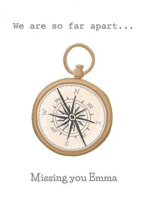 Brass Pocket Compass Illustration Missing You Personalise Name Card