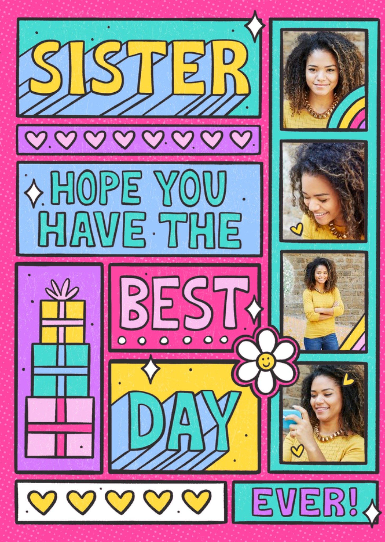 Moonpig Bright Graphic Typographic Icons Sister Best Day Ever Multiple Photo Upload Birthday Card