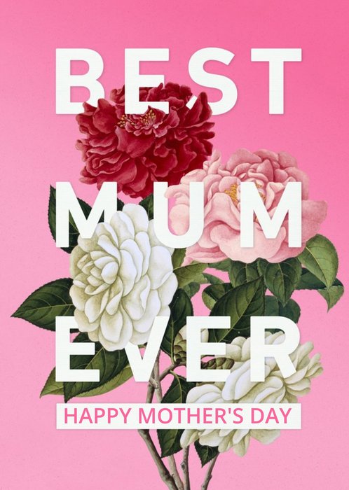 Bold Letters And Flowers Best Mum Ever Cool Mother's Day Card