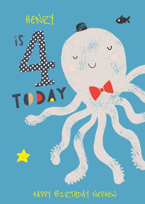 Happy Birthday Card - Octopus - 4 Today