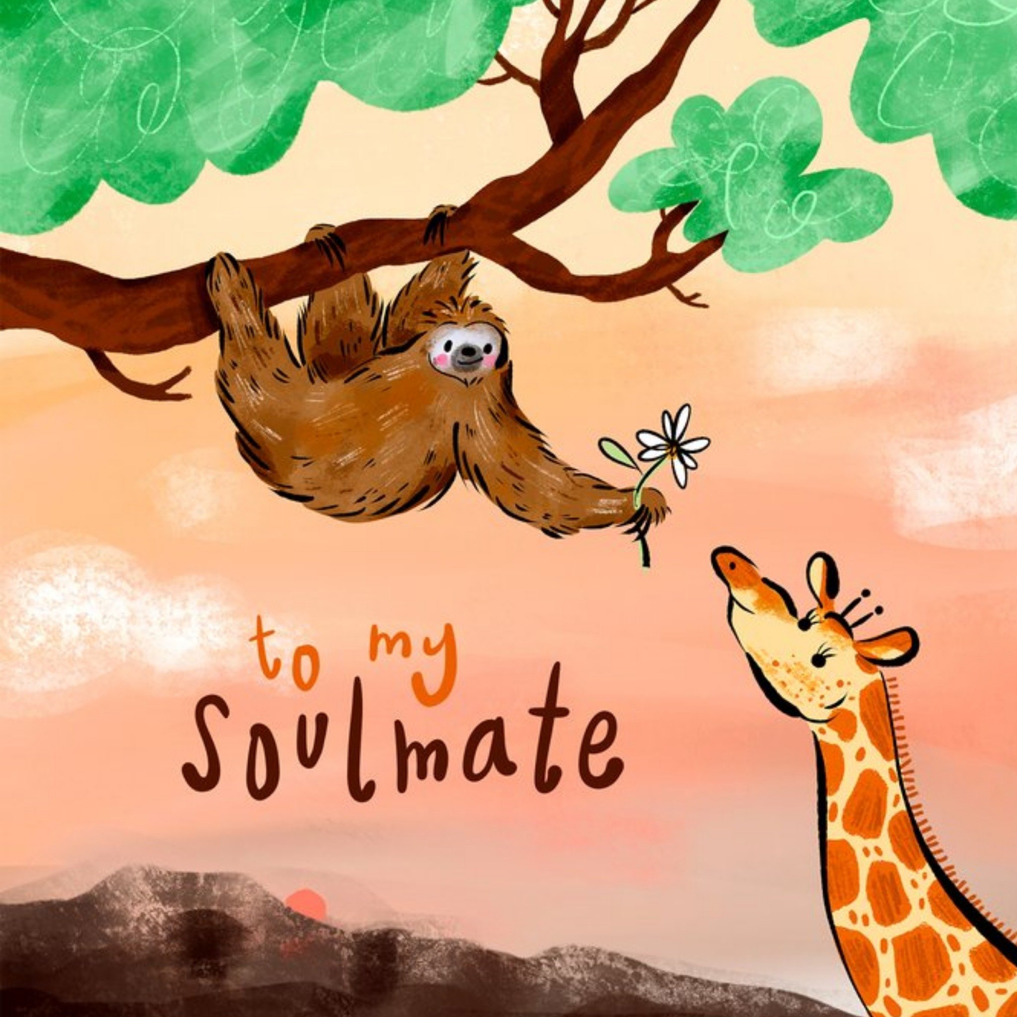 Moonpig Illustrated Sloth Giraffe Soulmate Birthday Card
