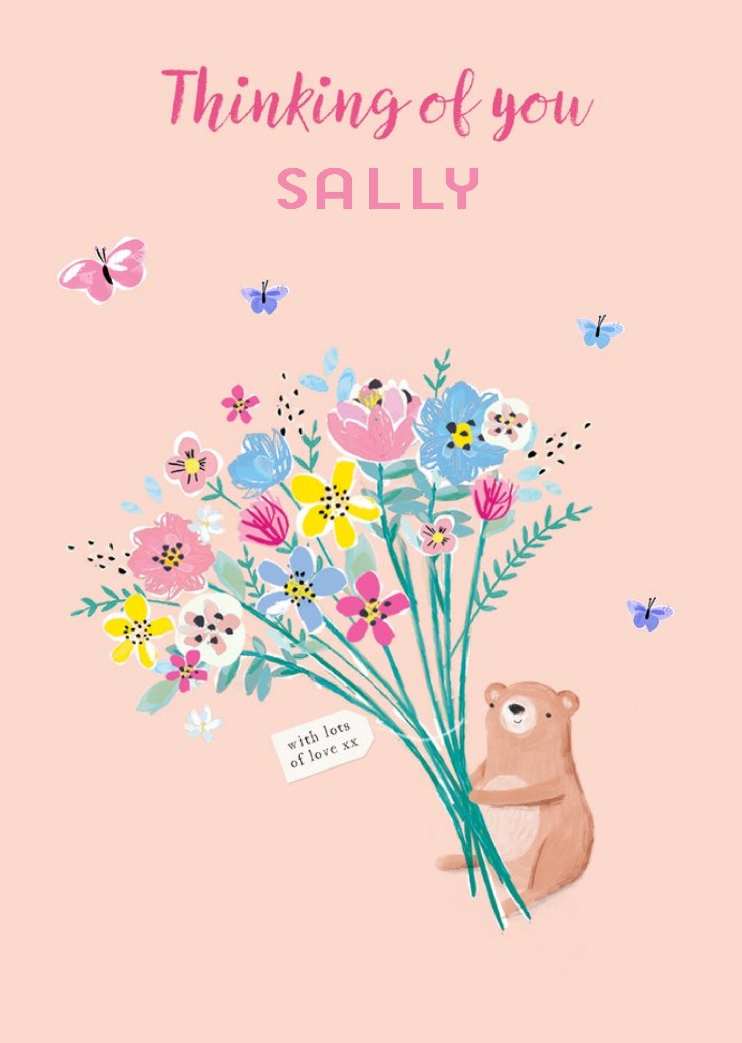 Moonpig Paperlink Floral Illustration Thinking Of You Animals Card