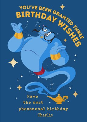 Aladdin Birthday Card - Genie - Granted three Birthday wishes Birthday Card