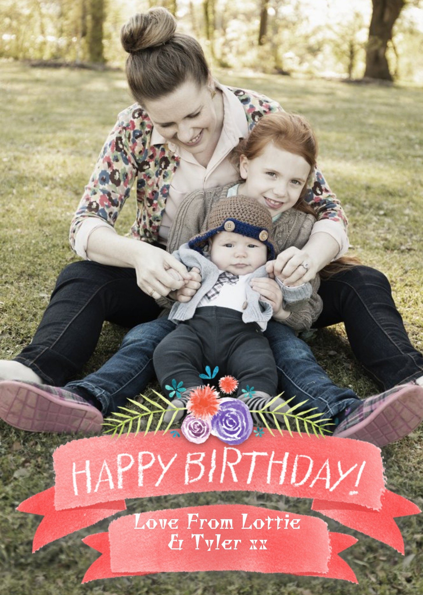 Moonpig Coral Birthday Banner With Floral Details Personalised Photo Upload Birthday Card
