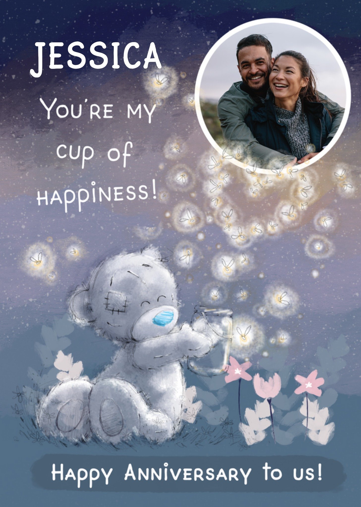 Me To You Tatty Teddy You're My Cup Of Happiness Mason Jar Of Fireflies Photo Upload Birthday Card E