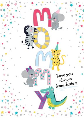 Clintons Colourful Illustrated Typography Animal Mum Birthday Card