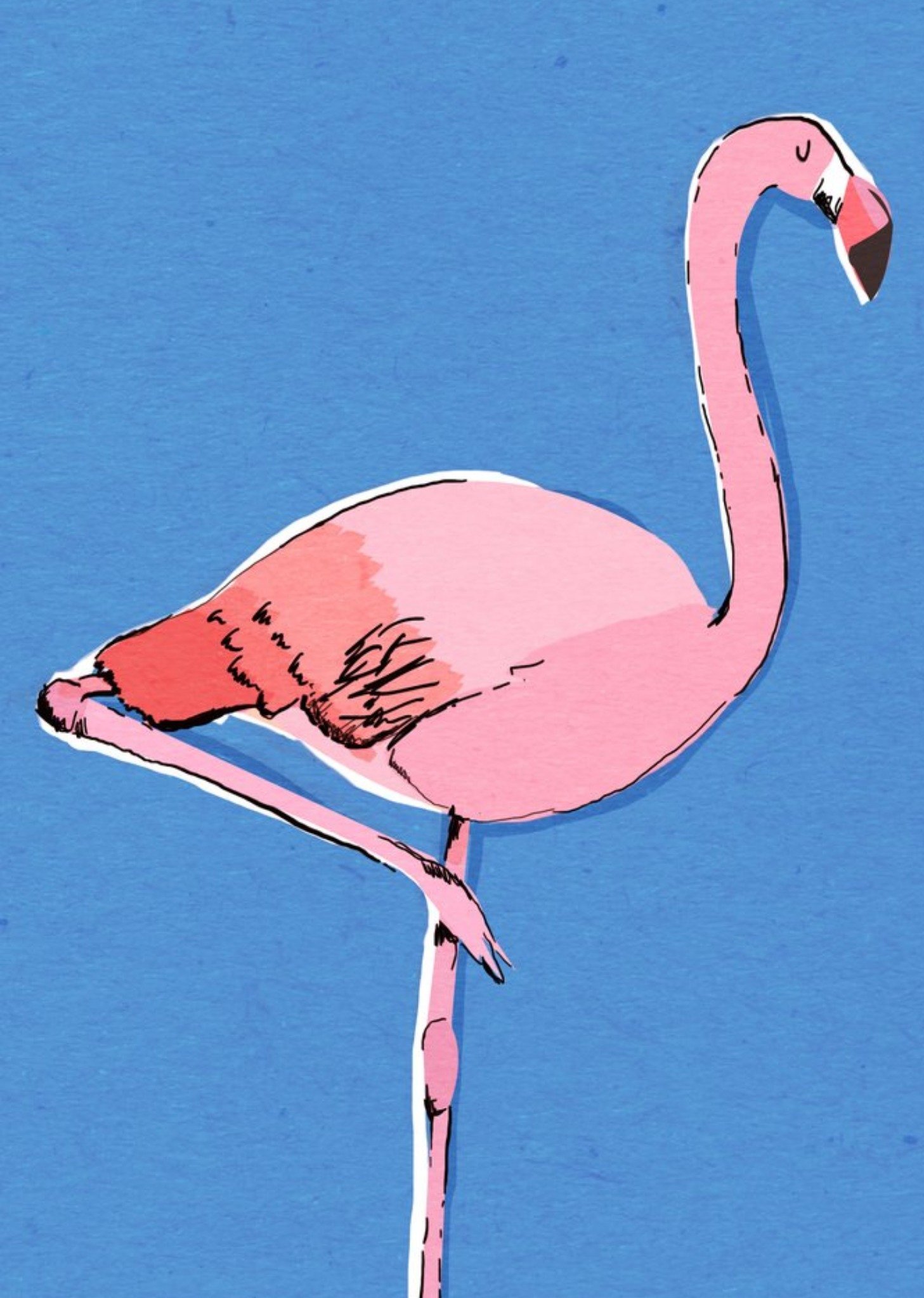 Moonpig Illustrated Bright Pink Flamingo Card