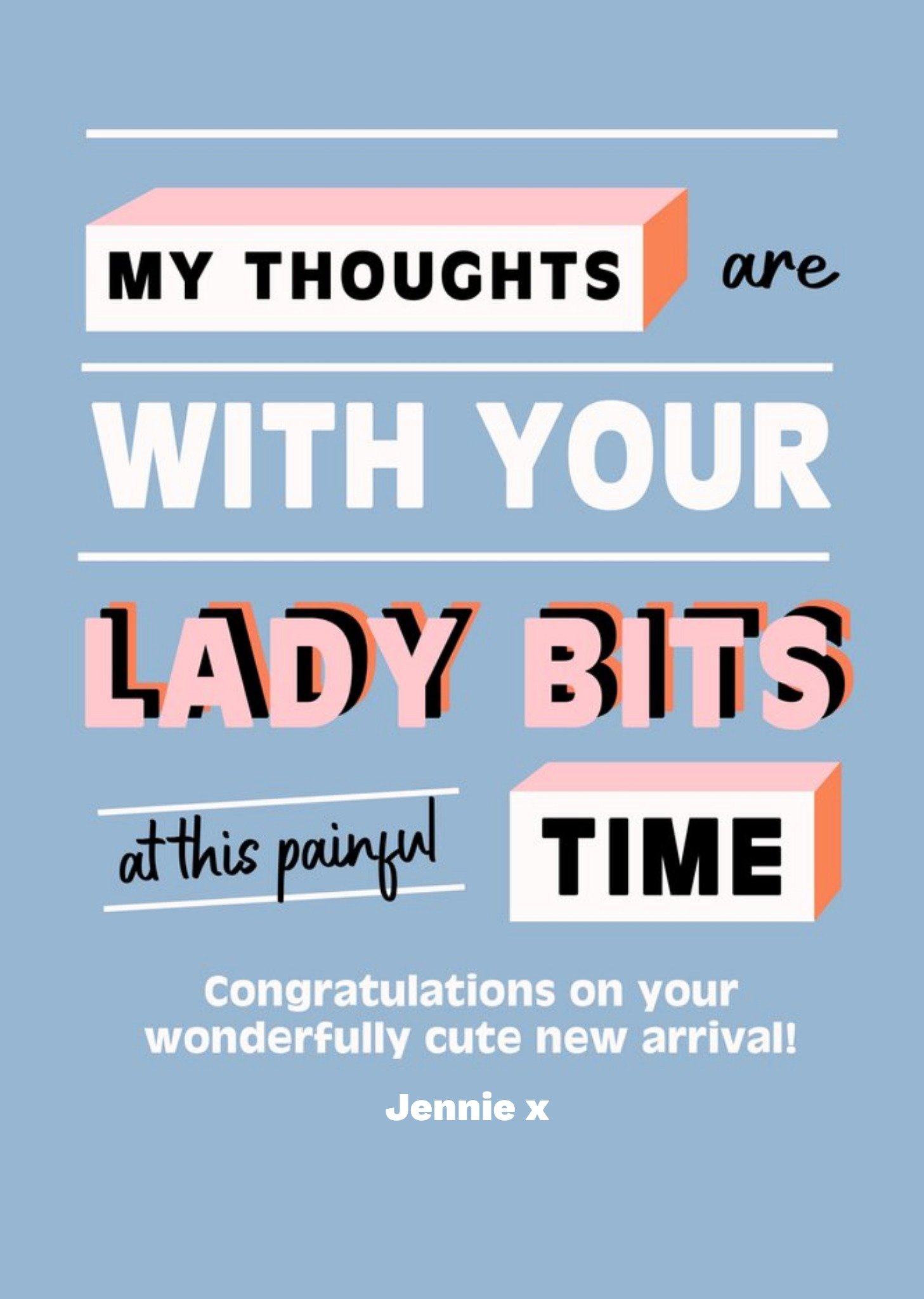 Moonpig Various Typography On A Blue Background Humorous New Baby Congratulations Card