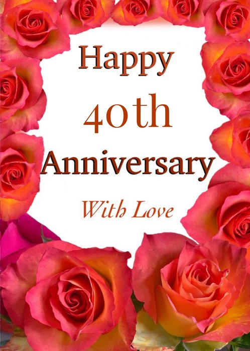 Photographic Boarder Of Red Roses Personalise Year Anniversary Card